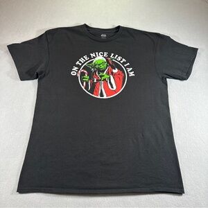 Star Wars Yoda Christmas T-Shirt Large Black “On‎ The Nice List I Am” Holiday